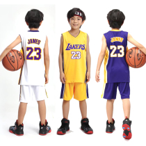 Childrens basketball suit Short-sleeved suit for men and women Lakers Kobe Bryant 23 James jersey primary school game