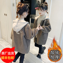 Girls wool sweater autumn and winter 2021 new foreign style children girl net red spring and autumn lamb wool coat