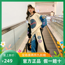 Trend Bala Girl Sports Loose Sweatshirt Suit Fall 2021 New CUHK Child Casual Printed Two Sets