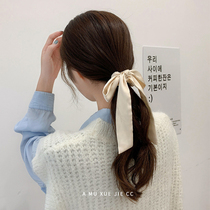 White butterfly knot long floating with satin hair ring female Korean minimalist temperament retro French style head rope hair rope Ribbon