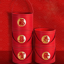 Fukubucket Hug Holding Bucket for the Spring Festival Festive Brief Red Silver Diy Year Flower Opening Flower Arrangement Barrel Furnishing Bonsai Front Desk