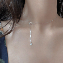 Cute and sexy and minimalist with careful heart through body 9258 pure silver short neck chain personality necklace woman