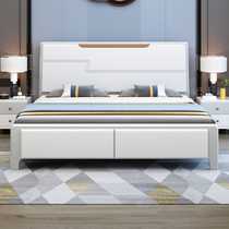 Modern minimalist solid wood bed Twin Beds 1 8 m Bedroom Air Pressure Storage 1 5m New Grey White Home Wedding Bed