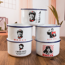 Nostalgic old-fashioned enamel rice cup bowl cylinder with handle with lid Student lunch box Lunch box Unit canteen bowl Fast food cup