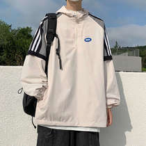 Hooded jacket mens Spring and Autumn Tide brand ins fried street fake two coats Joker Korean loose pullover suit