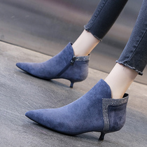 Pointy Small Heel Short Boots Woman 2022 New Caede High heel Shoe Women Fall Fine heel Fashion low heel Slim Ankle Boots Woman