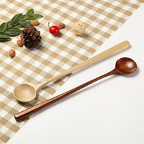 Natural solid wood creative hand-long wooden spoon Japanese wooden mixing spoon sauce soup flavored spoon coffee honey