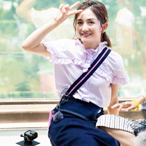 Cherry sandro Sheena with the same style of lotus leaf lace upright collar short sleeve blouse shirt MENDY C11037H