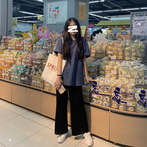 Short-sleeved pure color T-shirt womens summer 2021 New bf Harajuku wind ins loose Korean version of Tibetan blue T-shirt top tide