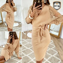 Knitted Mini Winter Ladies Sexy Khaki Sweater Dress Vintage