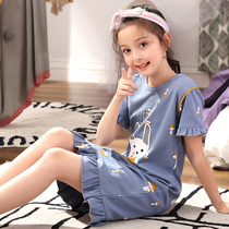 Girls Pajamas Summer Cotton Nightdress Thin Short Sleeve Children Cartoon Cute Princess Girls Home Clothes Summer