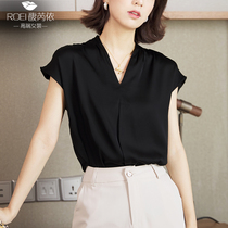 Silk top women short sleeve 2021 summer New temperament V collar shirt high end big brand heavy mulberry silk T-shirt half sleeve