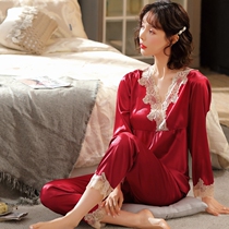 Wedding Pyjamas Woman Spring Autumn Money Long Sleeves Slim ice Silk Home Suits Newlywed Bride Suit This Life of Silk