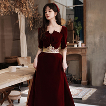 Wine red toast dress bridal temperament 2021 new wedding engagement dress dress can usually be worn in autumn