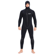Mens 7mm diving suit one-piece front zipper hooded cold-proof warm swimsuit surf suit