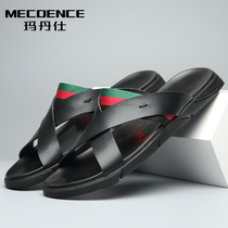 Beach slippers summer 2021 new mens leather cross fashion outdoor wear wild casual sandals
