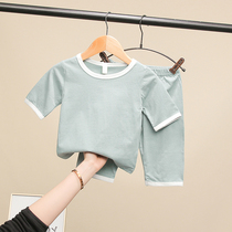 Childrens cotton pajamas spring and autumn childrens clothing boys mid-sleeve set Girls baby pants autumn overset home wear