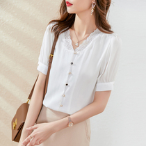 Lace stitching chiffon shirt Women summer 2021 New Korean fashion temperament casual Lady white top