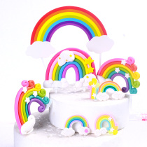 Soft pottery large rainbow cake decoration ornaments childrens birthday cake decoration rainbow plug dessert table dress