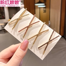 ins Net red cute hairclip rhinestone cross clip headdress girl bangs side clip female simple one-word clip hairpin