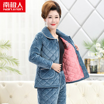 Middle-aged mother autumn and winter pajamas female coral velvet padded cotton warm three layers thickened velvet old mother-in-law middle-aged