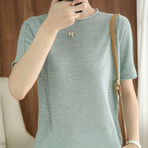 Round collar hollow outer wear short sleeve summer new knitting t-shirt tattooed Han Edition thin half sleeve