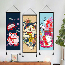 Modern Japanese-style cute lucky cat wall cloth hanging cloth decorative mural Bedroom living room decorative cloth triple hanging painting