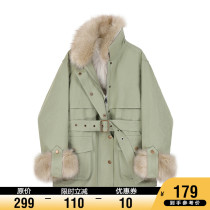 VEGA CHANG tooling cotton clothes womens winter clothes Korean loose winter detachable fur collar stitching cotton coat