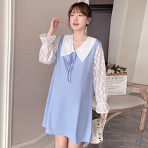 Pregnant Woman Spring Clothing Spicy Mother Fake Two Long Sleeves Dress 2022 New Fashion Splicing Big Code Loose Pregnancy Skirt