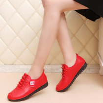 2021 new single shoes women flat comfortable casual lace-up round head soft bottom mother shoes English style non-slip small leather shoes