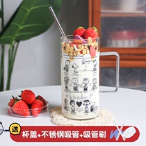 Snoopy snoopy large capacity glass with lid ins wind household couple water cup Womens teacup heat resistant and cold resistant