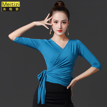 Latin dance top womens new adult female practice dance modern national standard ballroom dance clothing cardigan short-sleeved summer