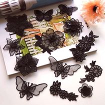 Clothes patch sewn hot stamping 3 black and white lace transparent mesh embroidery organza diy decorative cloth patch yuqi