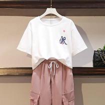 Single fat sister large size suit womens 2020 spring and summer new fashion age reduction loose thin casual two-piece set