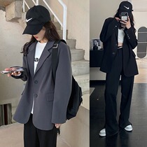 Gray blazer womens spring and autumn design sense niche summer thin short high-end casual single small suit