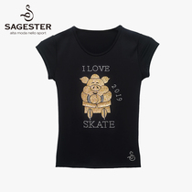 Supplier) Italian Sagester figure skating T-shirt training clothes ice skating clothes pig pig element sports top