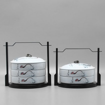 Modern New Chinese Creative Iron Art Ceramic Multilayer Storage Box Swing Piece Living Room Table Storage Tea Handicraft Decorations