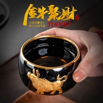 Master ceramic relief Taurus Teacup Large master cup Individual single cup Handmade light tea cup Year of the Ox gift