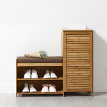 Shoe cabinet simple modern hall cabinet solid wood bamboo lockers door shoe cabinet change shoes stool shoe cabinet storage cabinet