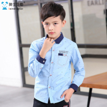 2021 spring and autumn new boys long-sleeved printed shirt Korean version of the tide childrens pure cotton long-sleeved shirt middle and large children
