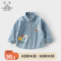 Rabbi Tree Girl Denim Shirt 2022 Spring Dress New Baby Casual Shirt With Children Pure Cotton Cardiovert Blouse