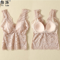 2022 Summer Womens thin section Hollowed-out Lace Big Code With Chest Cushion One-piece Bottom Harnesses Vest Underwear-free bra