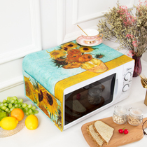 Van Gogh oil painting style microwave cover cloth anti-fouling cotton linen cover towel art kitchen anti-dust cloth art protection cover