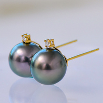Xinru Black Pearl ear ring 18K gold round peacock green ear decoration to girlfriend