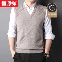 Hengyuanxiang V-collar vest male spring and autumn pure sweater sleeveless knitted vest middle-aged men casual sweater waistcoat