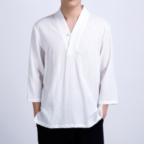 Anti-wrinkle sleeve T-shirt Mens Hanfu Inner Shirt V-neck Ice Silk base shirt Top Lined Loose Breathable Interior Thin