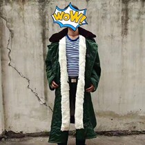 Used nostalgic old 87 wool coat fur one army green coat