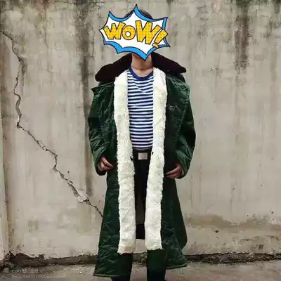 Used nostalgic old 87 wool coat fur one army green coat