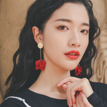 Summer red earrings 2021 new fashion flowers niche design sense high-end long earrings earrings ins