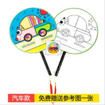  Hand-painted fan Retro style material bag round fan works Kindergarten painted silk cloth fan Semi-finished womens calligraphy and painting fan